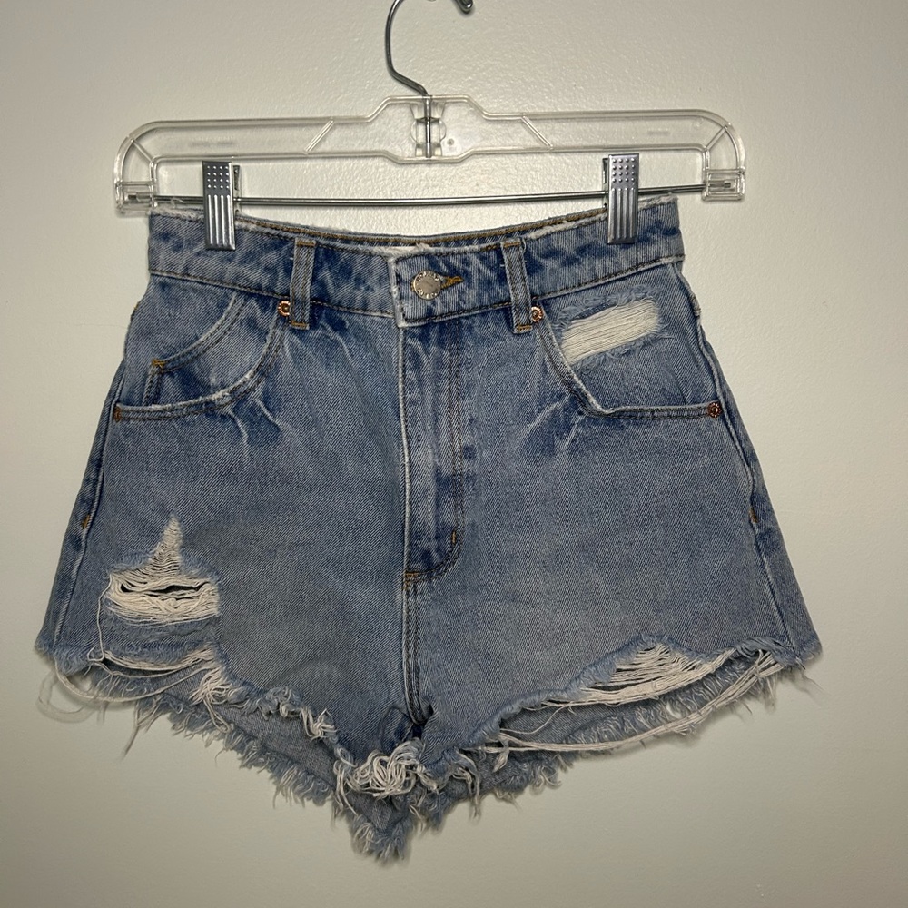 ROLLA'S Blue Distressed Jean Shorts High-Waisted